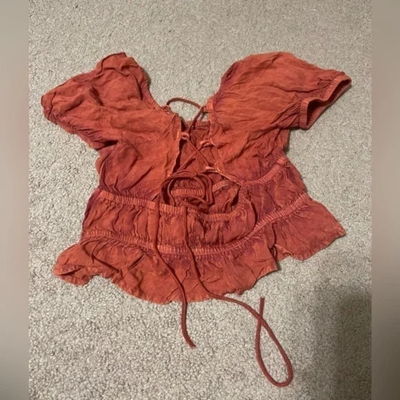 Rebellion Burnt Orange Crop Top with open tie up back Size Small - Picture 7 of 9